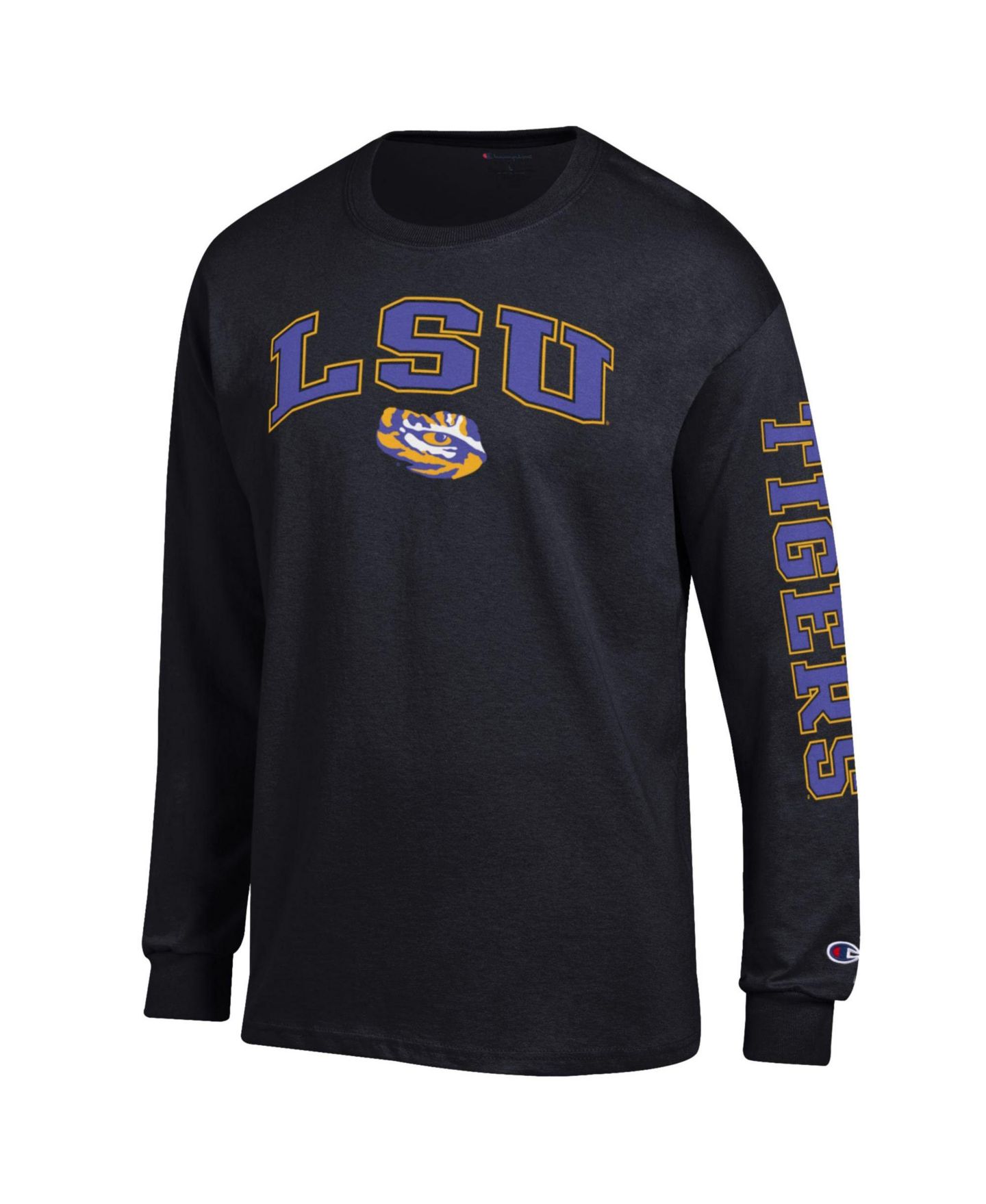 Мужская футболка Champion Purple LSU Tigers Arch Over Logo 2-Hit Long Sleeve, цвет: Чёрный — фото 2
