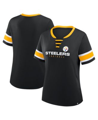 Plus Size Pittsburgh Steelers Red Zone Athena Lace-Up V-Notch Neck T-Shirt