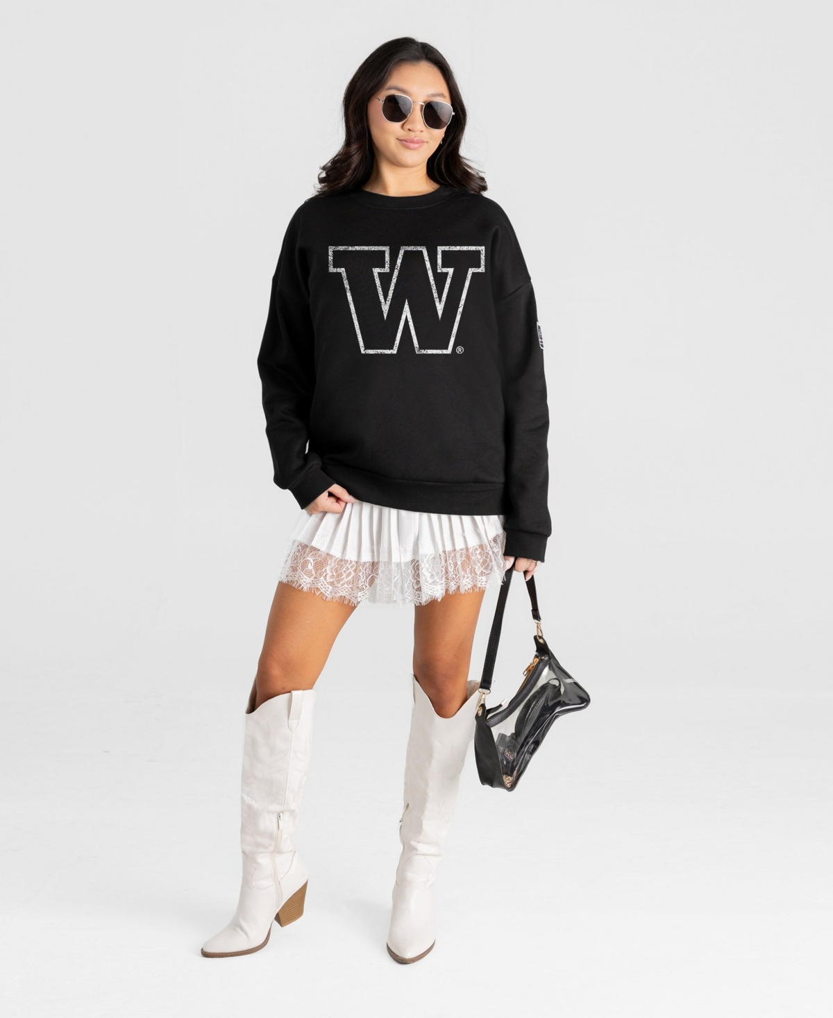 Gameday Couture Women's Washington Huskies Bold Move Oversized Distressed Crewneck Sweatshirt