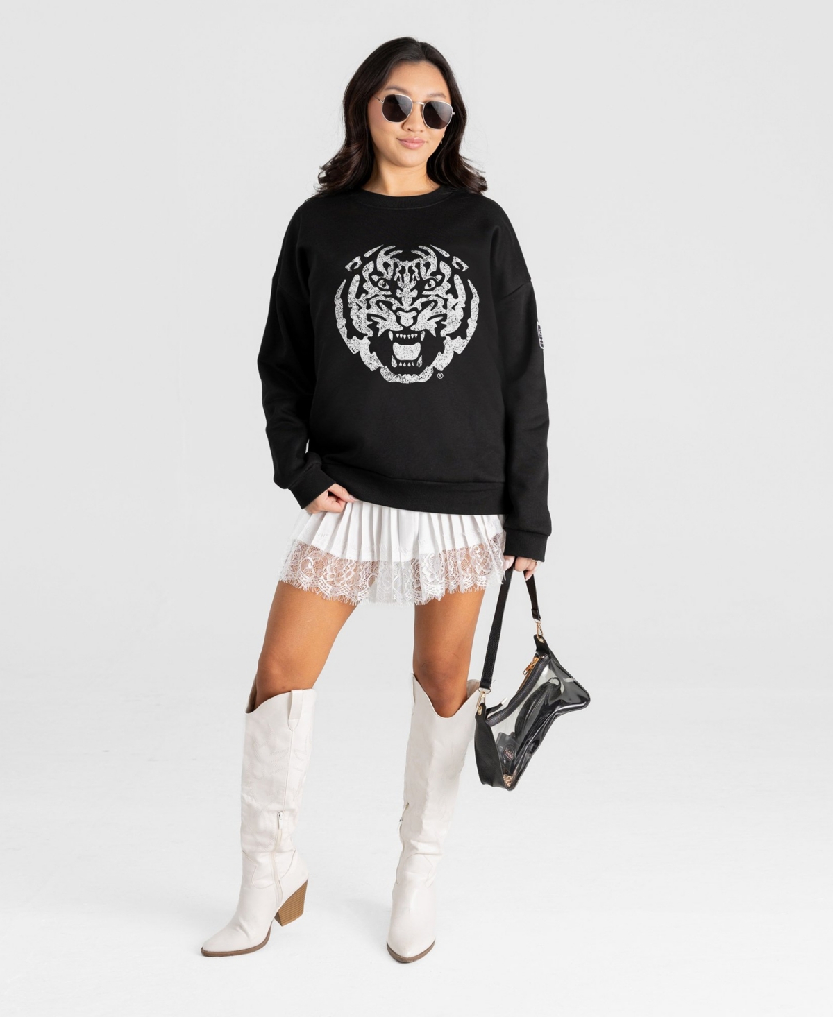Gameday Couture Women's Lsu Tigers Bold Move Distressed-Print Graphic Dropped-Shoulder Sweatshirt