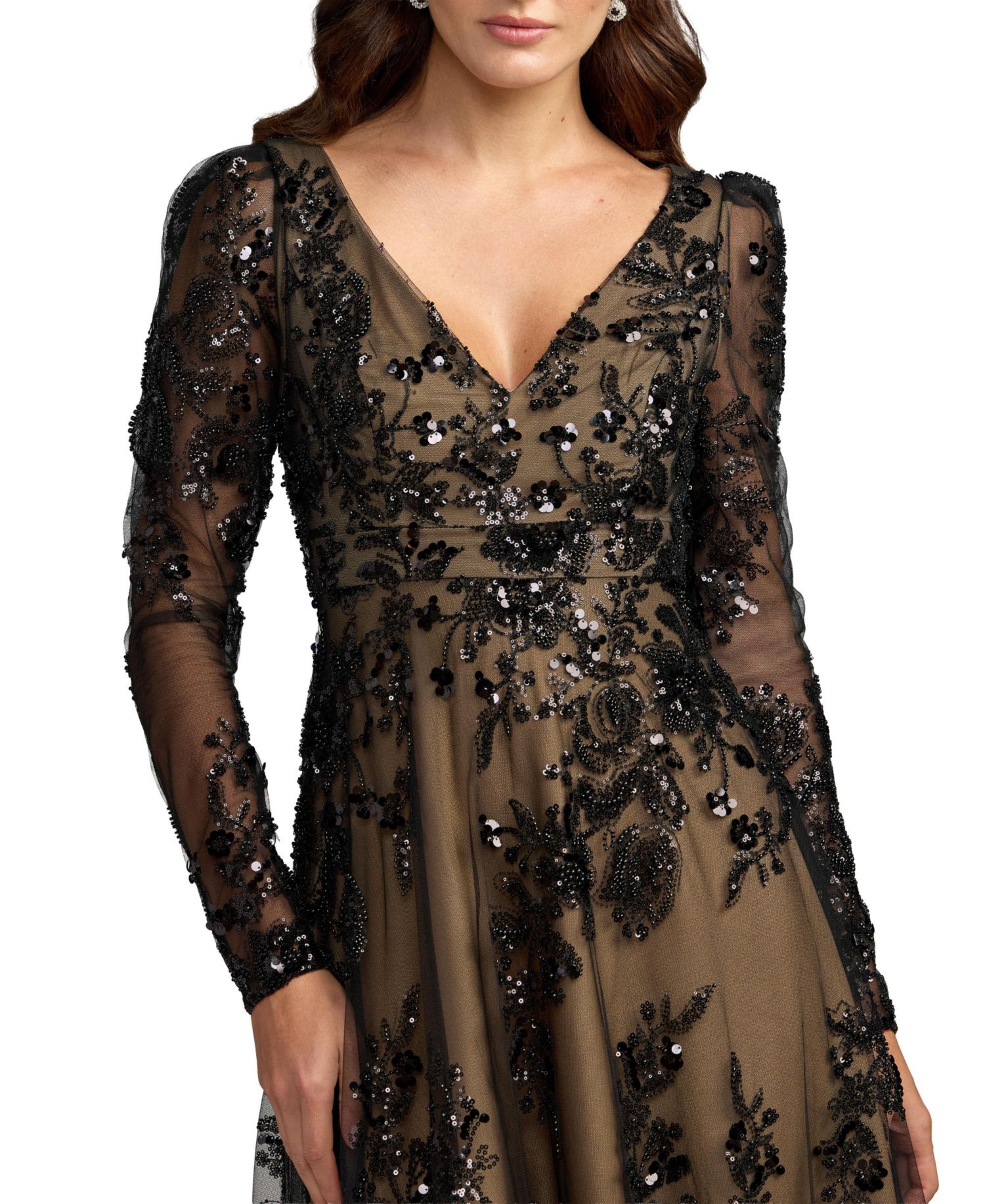 Women's Floral V-Neck Long-Sleeve Gown