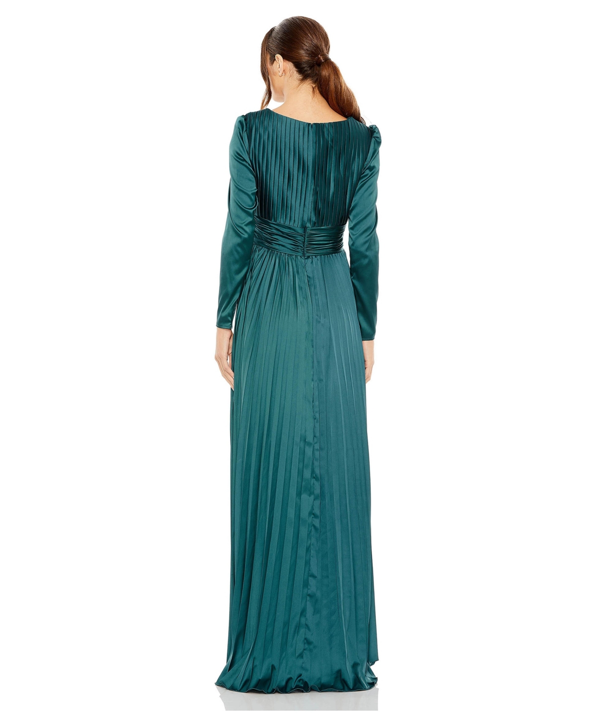 Mac Duggal Women's Pleated Long Sleeve A-Line Gown