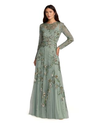 Women's Embellished Long-Sleeve A-Line Gown