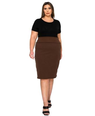 L I V D - Plus Size Molly Pencil Skirt Brown