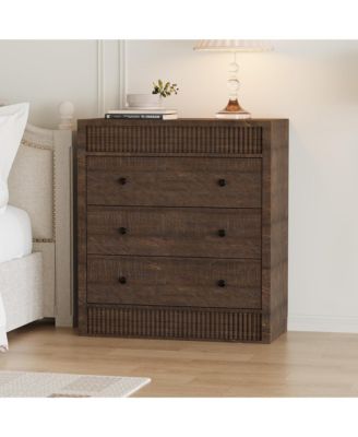 3-Drawer Dresser - Modern Fluted Nightstand, Wooden Chest of Drawers, Storage End Table Organizer for Bedroom