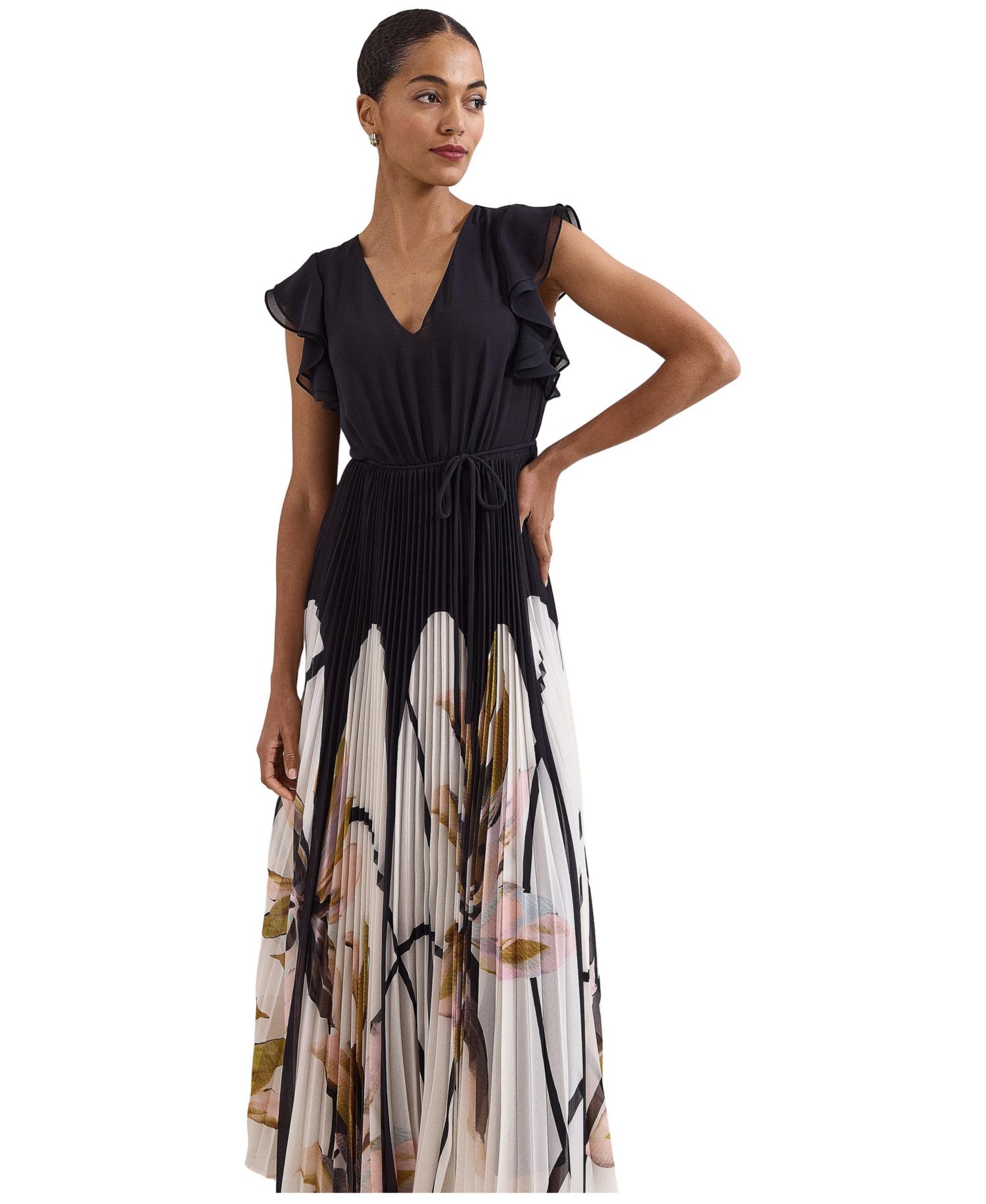 Women's Uma Pleated Floral V-Neck Maxi Dress