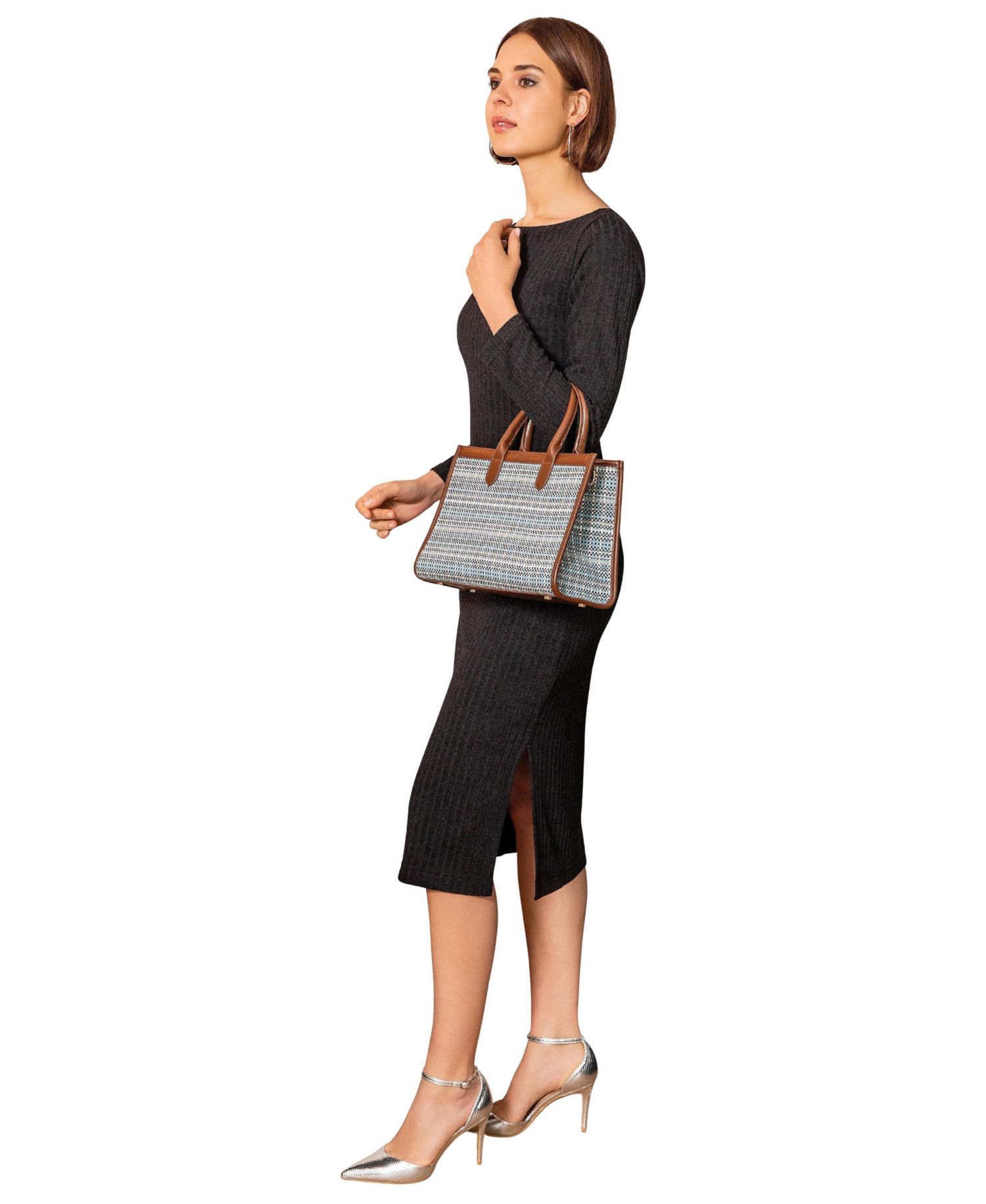 Women's Ribbed Long-Sleeve Boat-Neck Midi Dress