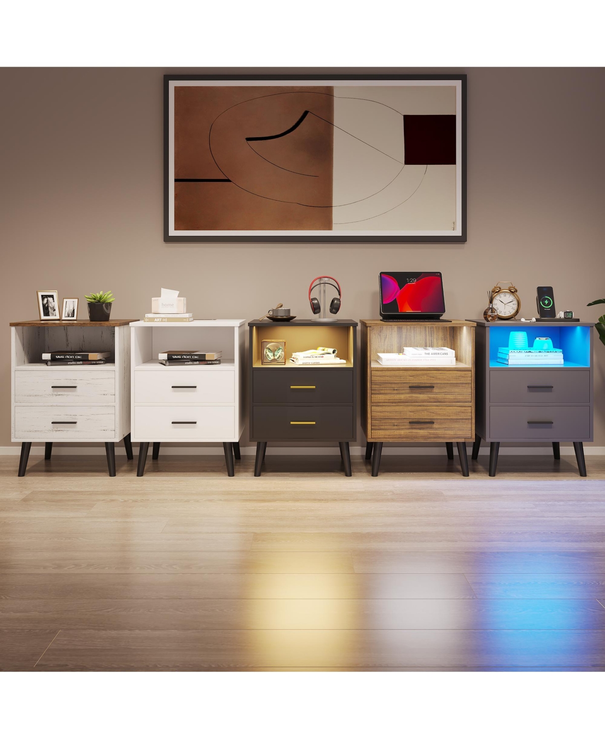 Vlsrka Set of 2 17.7" W 2-Drawer Led Nightstands