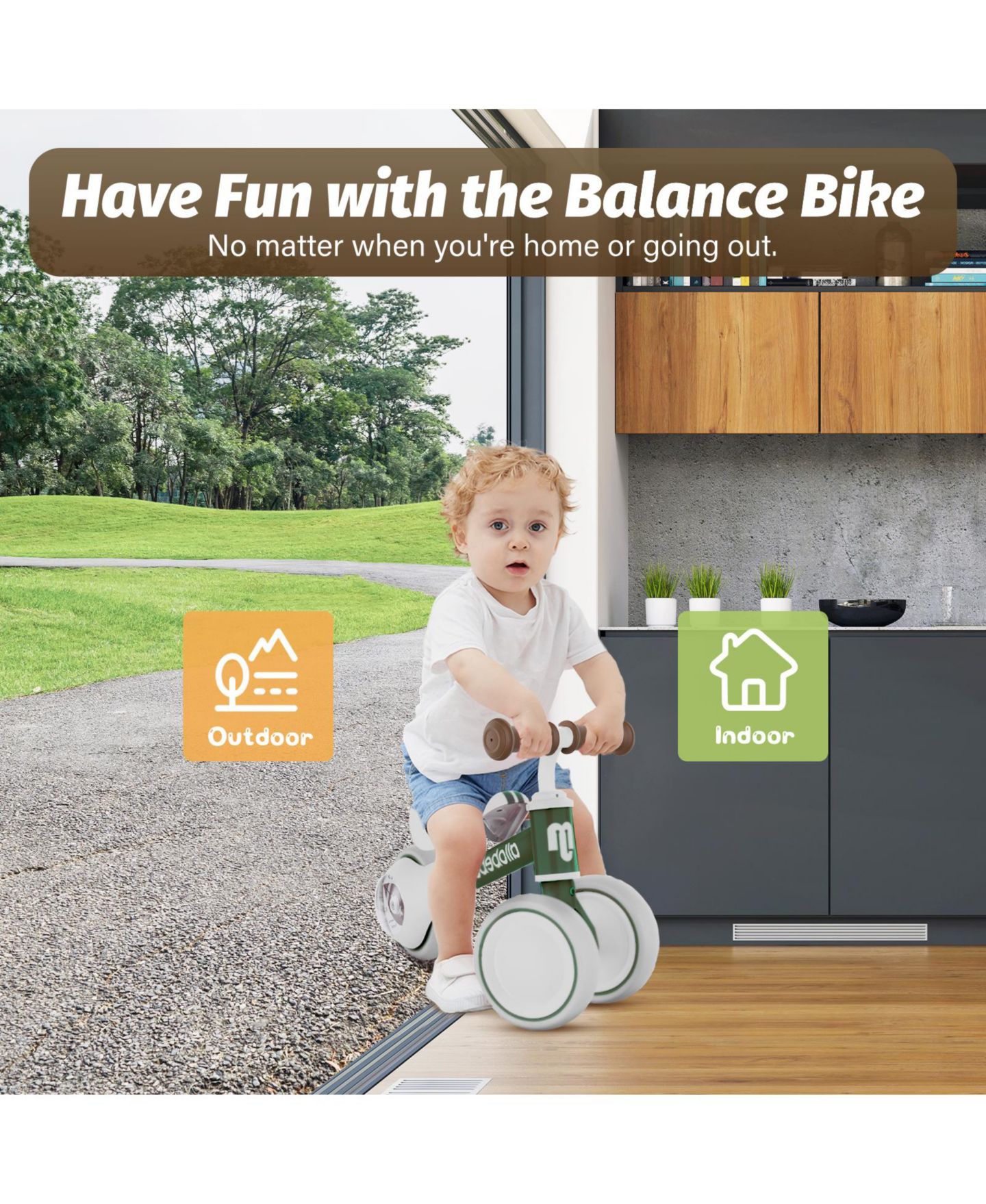 Детская игрушка Allobebe Baby Balance Bike with Adjustable Seat and Silent Wheels, 3-Wheel Ride-On, Ages 1-3, цвет: Зелёный — фото 11