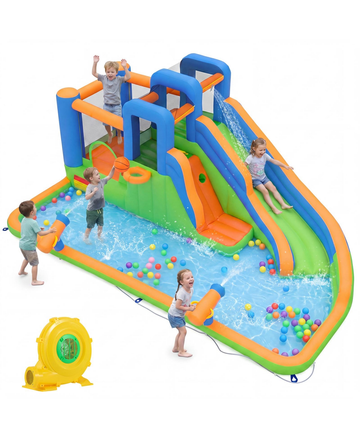 Gymax Inflatable Water Slide Park Kids Inflatable Bounce House with 780W Blower - Multi-color