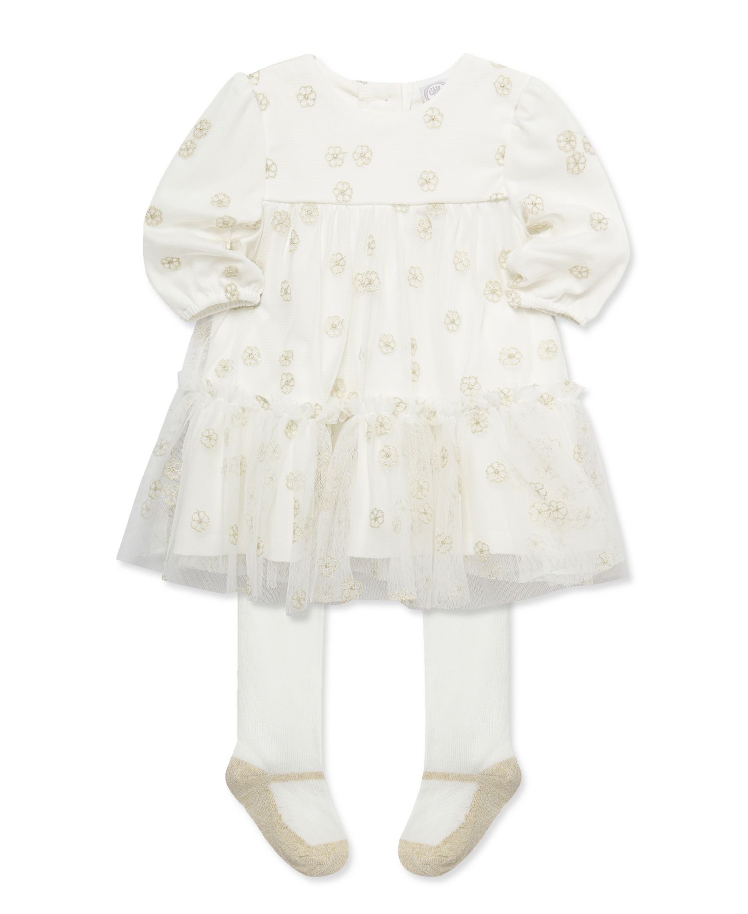 Baby Girls' Gold Floral Mesh Dress and Tights, 2-Piece Set