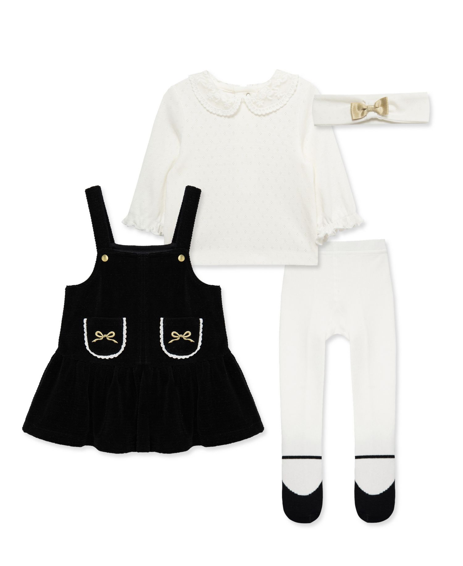 Baby Girls' Bow Embellished Jumper, Top, Tights and Headband, 4-Piece Set