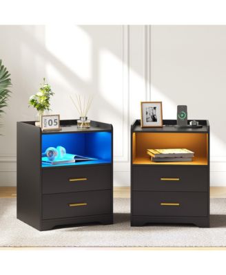 Modern 17.7" Nightstands Set of 2 - 2 Drawers, RGB Lights and Motion Sensor