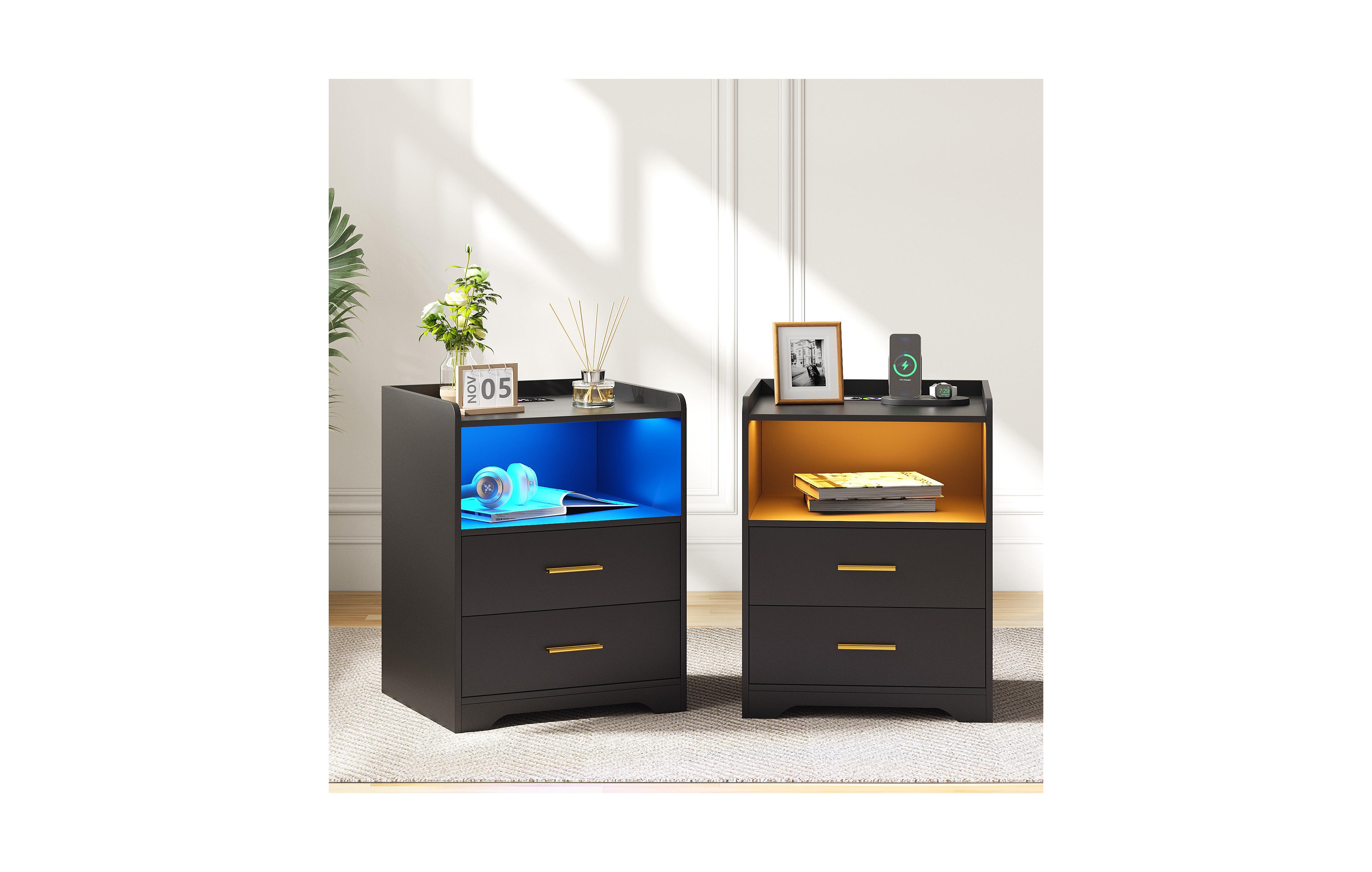 Vlsrka Modern 17.7" Nightstands Set of 2 - Drawers, Rgb Lights and Motion Sensor