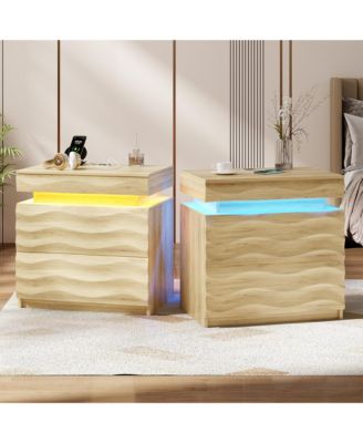 23.6" Wide Nightstand Set of 2 - 2 Drawers, Hidden Storage, LED Light