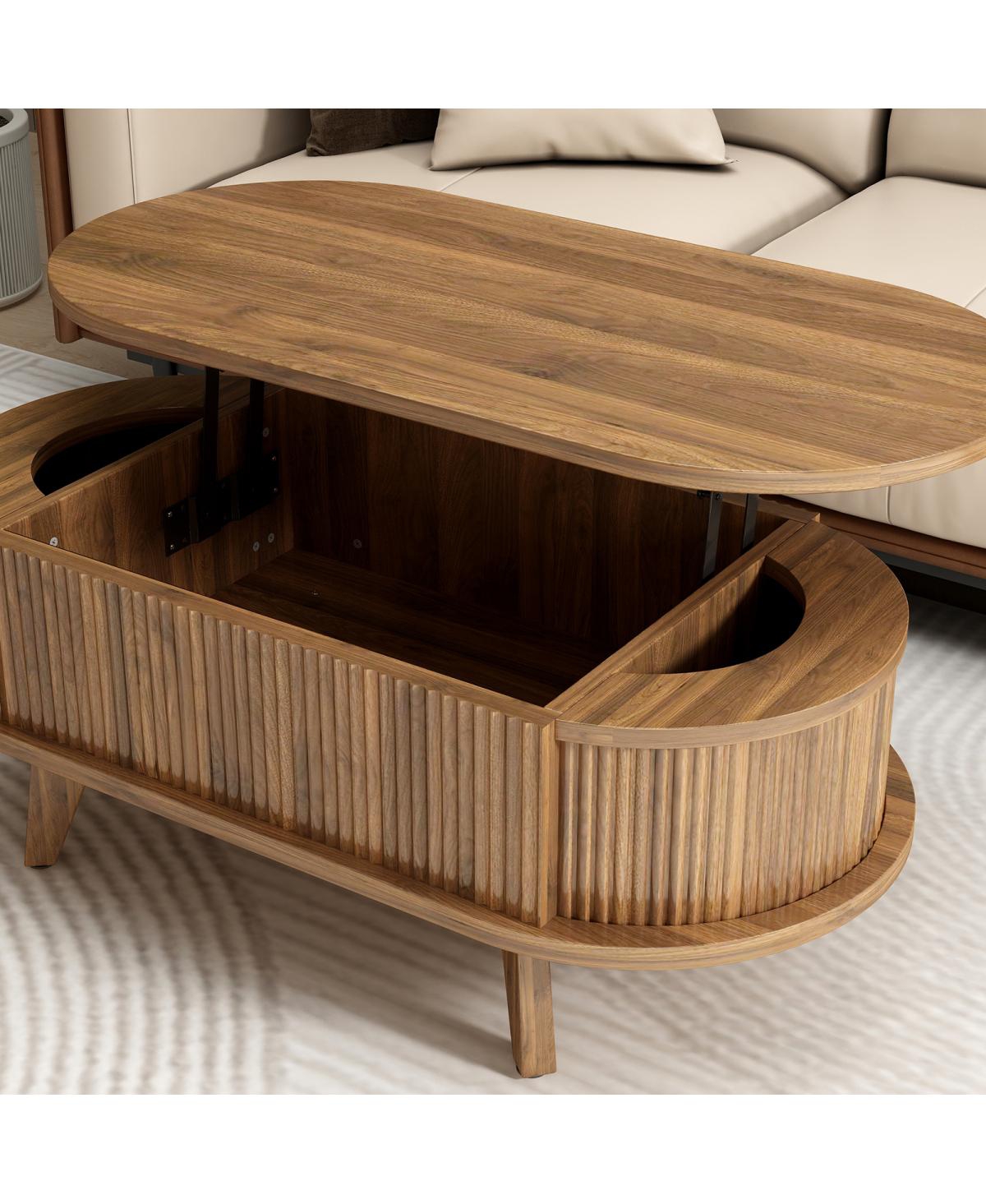 Streamdale Furniture Fluted Lift-Top Coffee Table with Hidden Storage