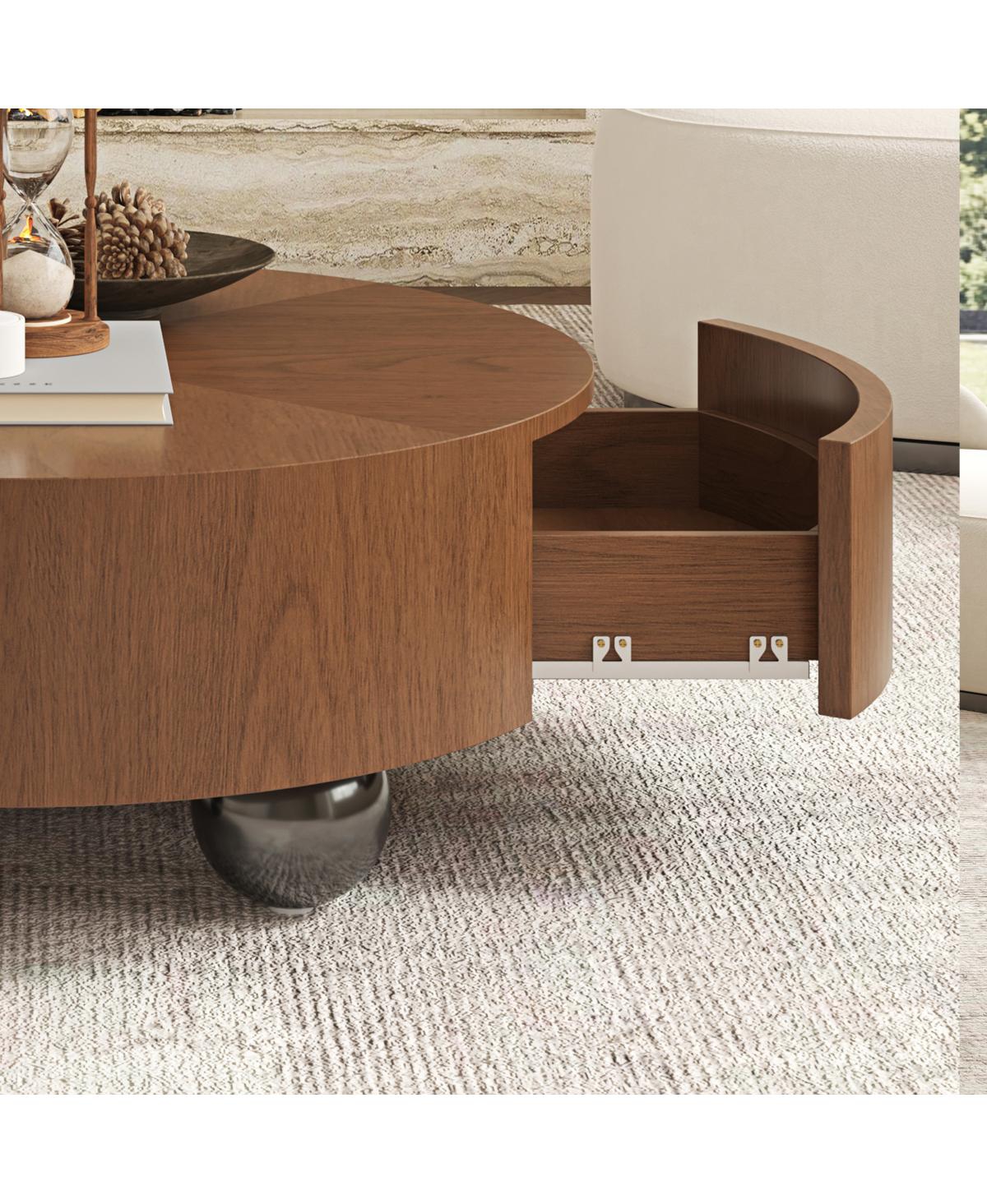 Streamdale Furniture Drum Coffee Table with Hidden Storage and Sphere Base, 35.43