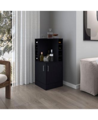 Toyei Corner Bar Cabinet with Bottle Rack, Open Shelves, and Hidden Storage