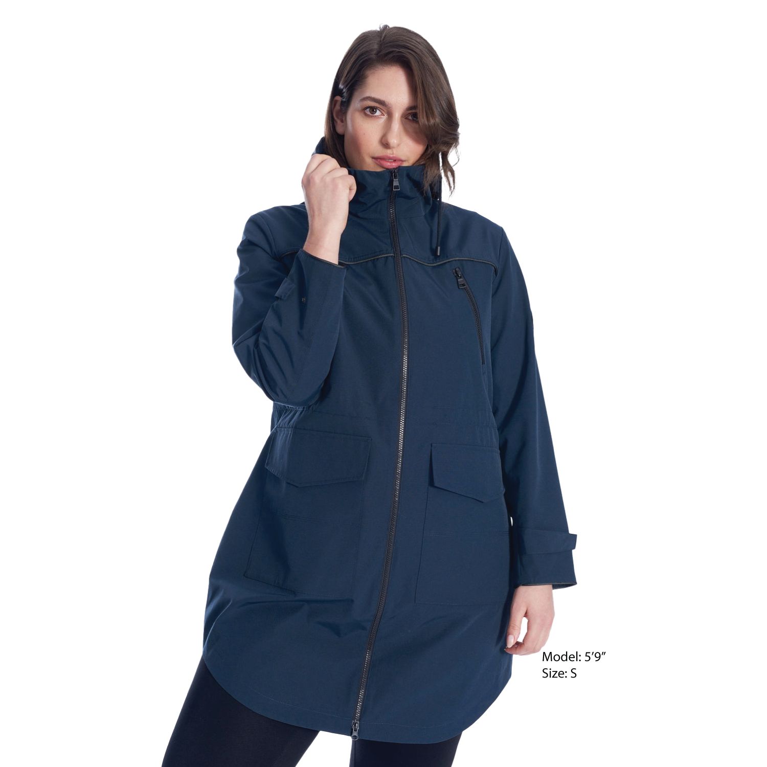 WOMEN'S PLUS SIZE RAIN - WEATHER RESISTANT RAINCOAT WITH DRAWSTRING HOOD