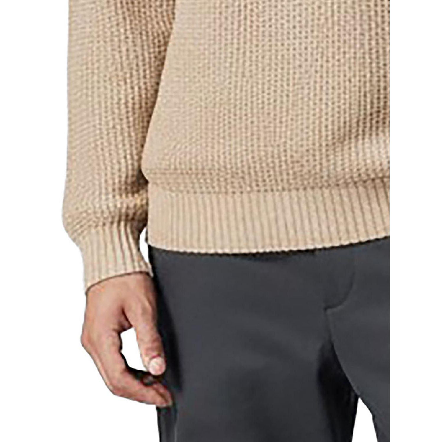 Мужской свитер Hope & Henry Organic Mock Neck Waffle, цвет: Верблюжий / Шоколадный — фото 3