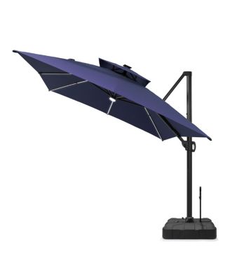 Rectangular Solar Powered LED Patio Umbrella Offset Cantilever Umbrella with 350-lb Base
