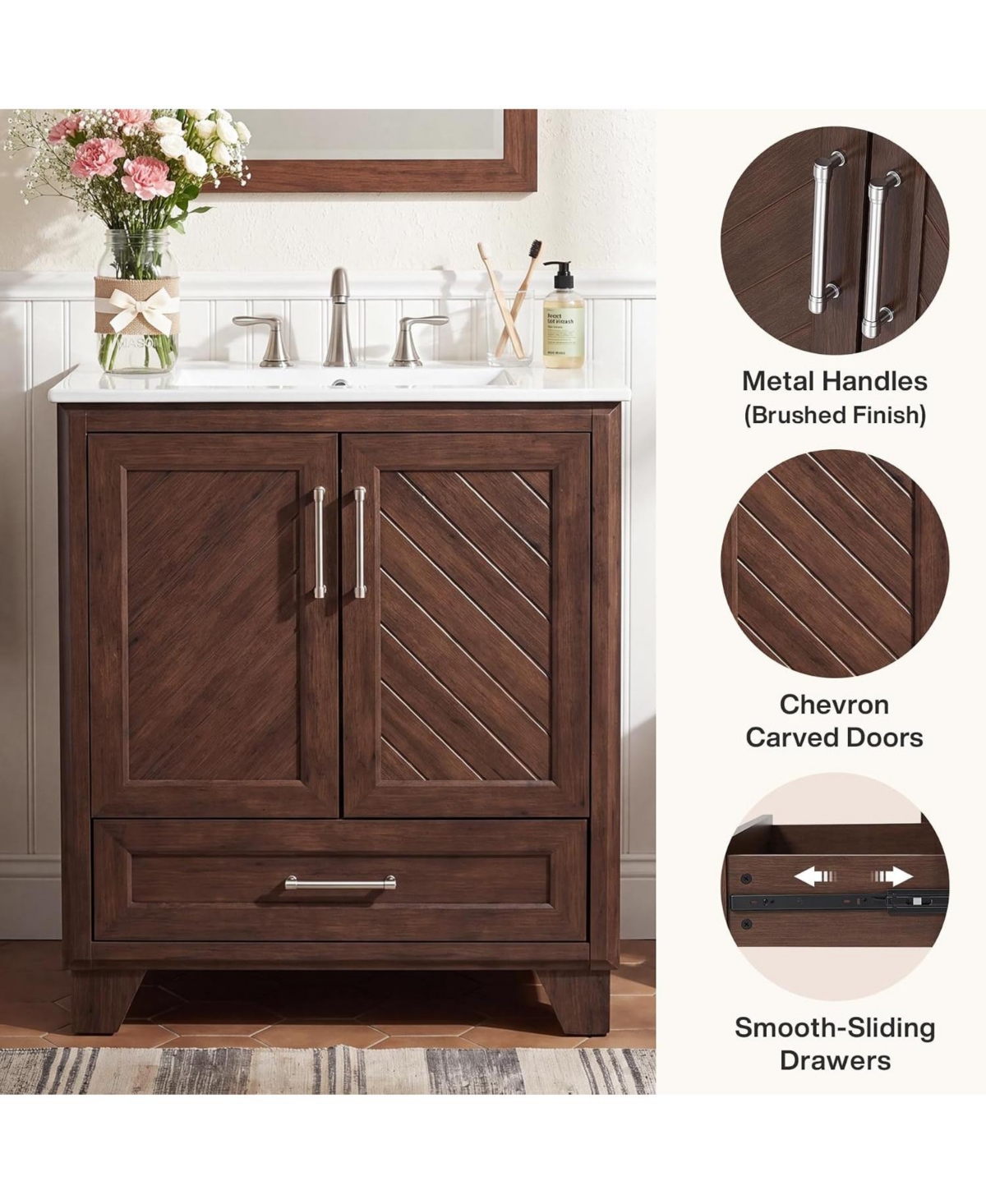 Tribesigns 30" Bathroom Vanity with Sink, Farmhouse Freestanding