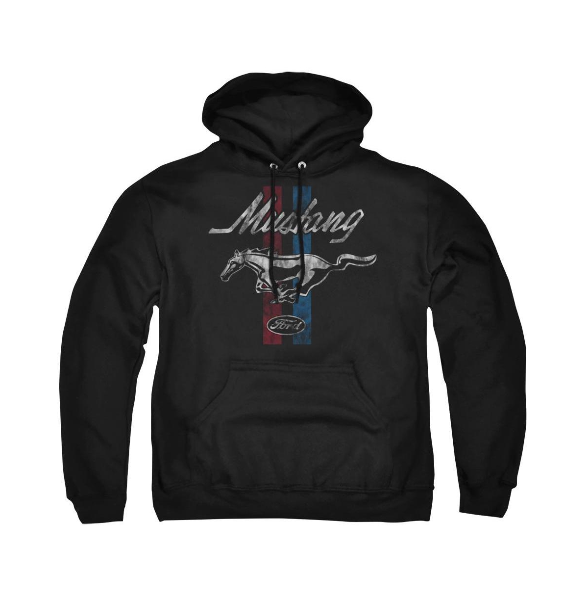 FORD288-AFTH-2 Ford Mustang Stripes Adult Pullover Hoodie, Black - Medium