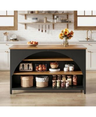 55"Kitchen Island with 3 Storage Shelves:Modern island table with large countertop and seating.Coffee bar table for kitchen, dining room