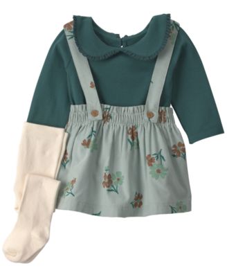 Baby Girls' T-Shirt, Floral Corduroy Dress and Tights, 3-Piece Set