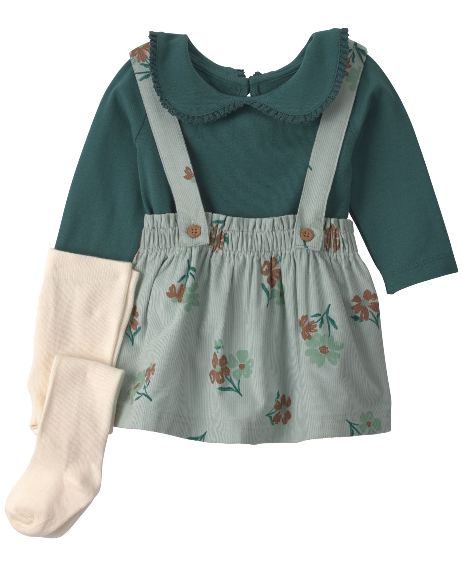 Baby Girls' T-Shirt, Floral Corduroy Dress and Tights, 3-Piece Set
