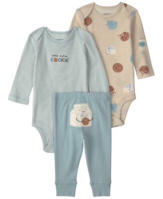 Baby Boys' Milk and Cookies Long-Sleeve Bodysuits and Pants, 3-Piece Set