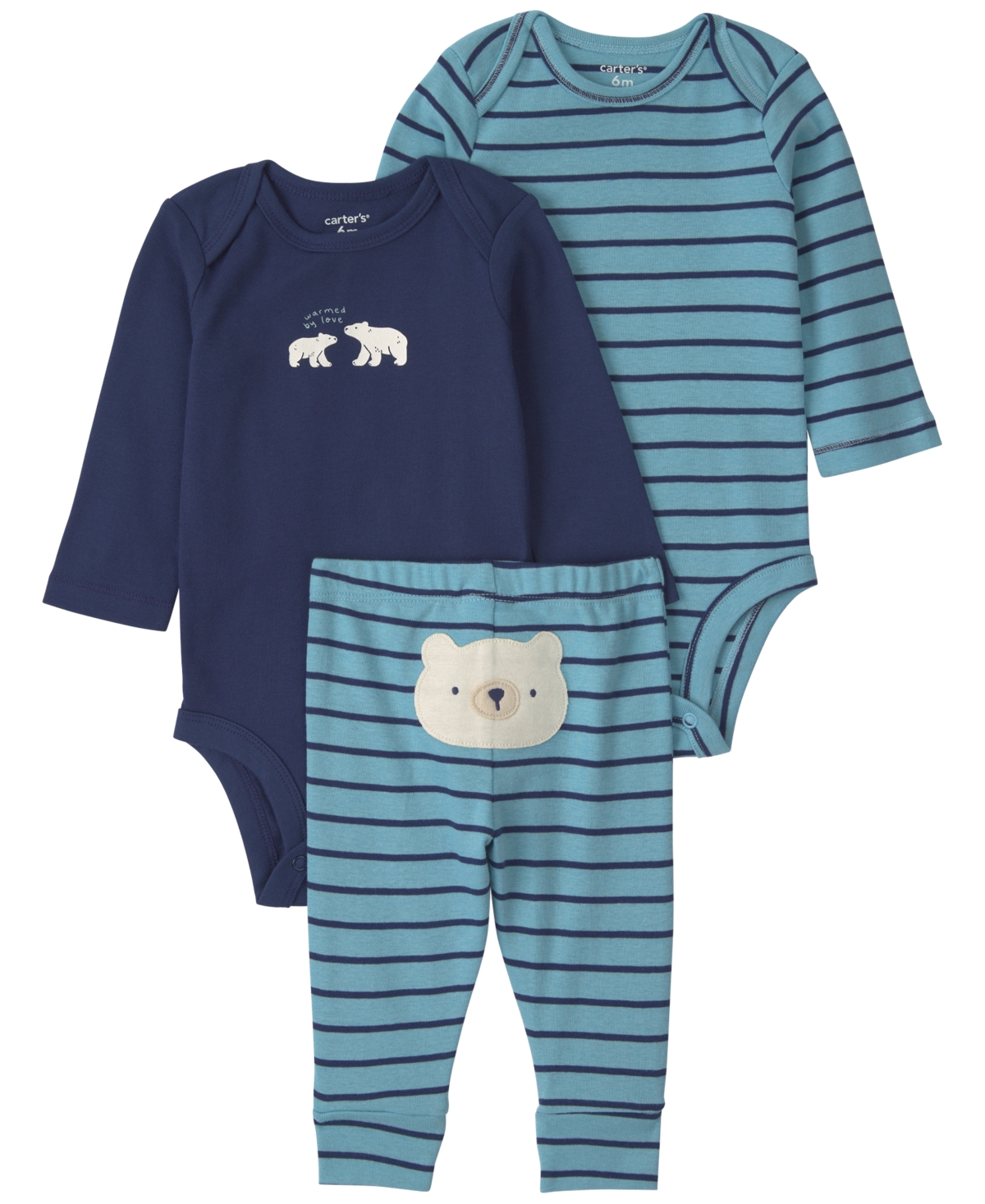 Carter's Baby Boys' Polar Bear Striped Long-Sleeve Bodysuits and Pants, 3-Piece Set