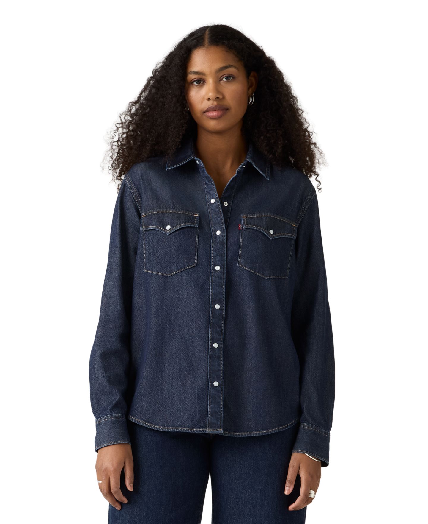 Женская рубашка Levi's Evans Relaxed Western Long-Sleeve Denim Shirt, цвет: Easy Trail Dark — фото 2
