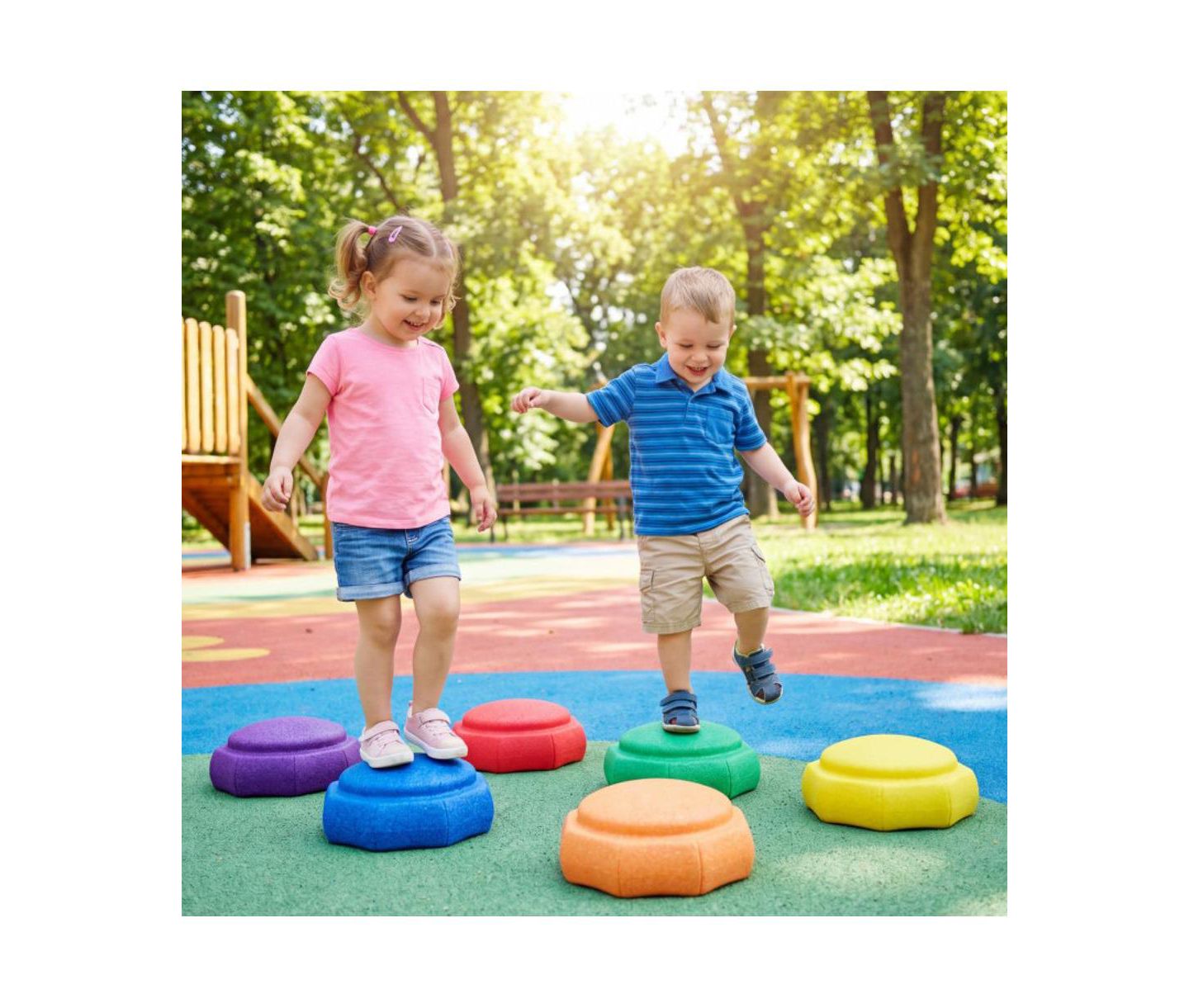 Детские игрушки Slickblue 6-Piece Kids Balance Stepping Stones for Sensory Play, Ages 3+, цвет: Разноцветный — фото 4