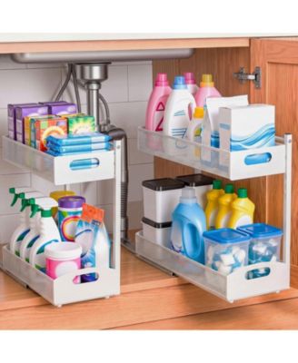 2 Pack 2-Tier Pull Out Under Sink Organizer with 4-Level Height Adjustment for Cabinets