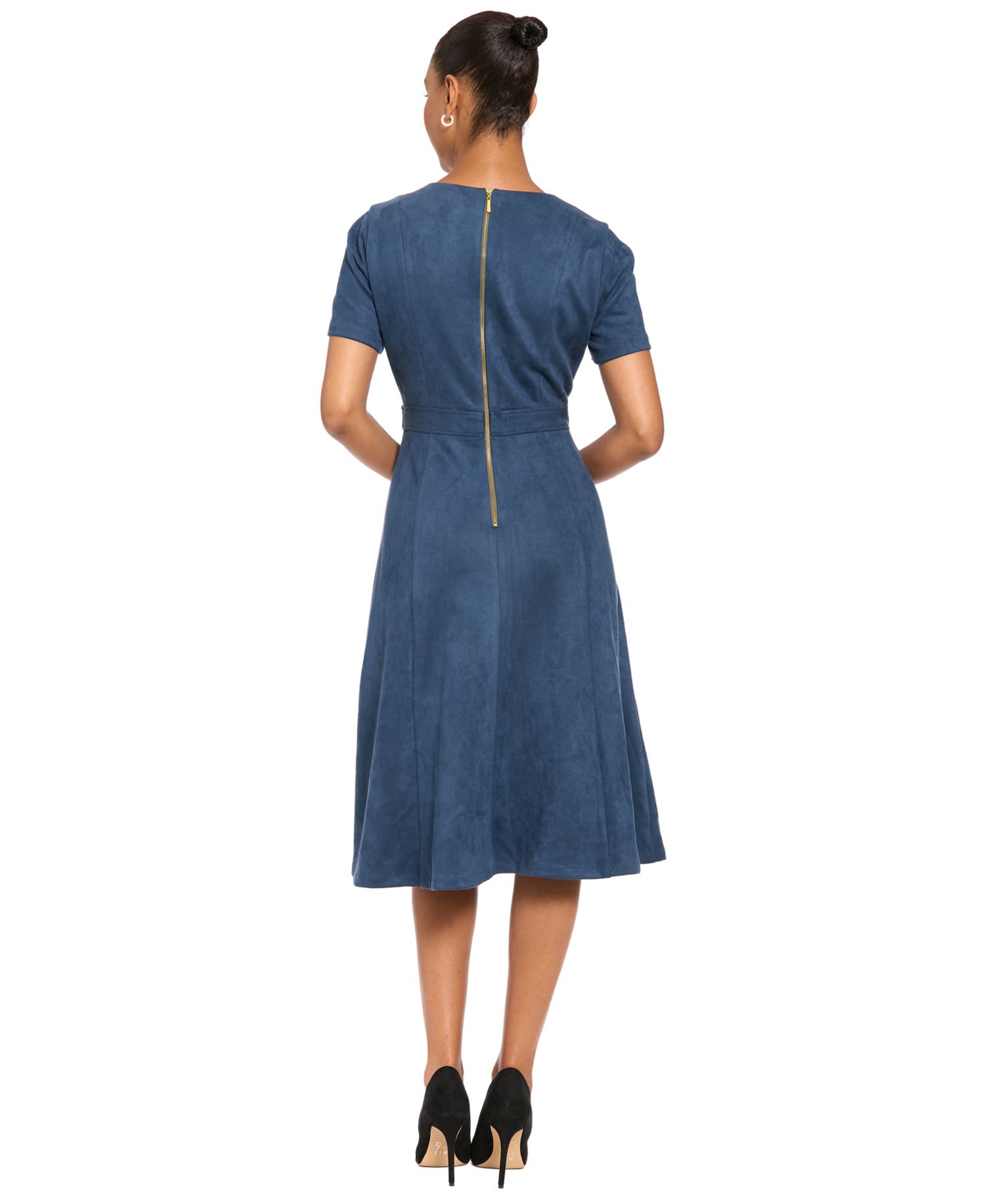 Women's Fit and Flare Midi Short-Sleeve Dress