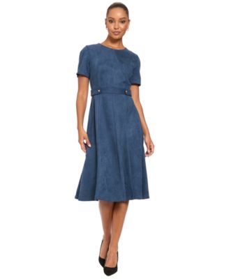 Women's Fit and Flare Midi Short-Sleeve Dress