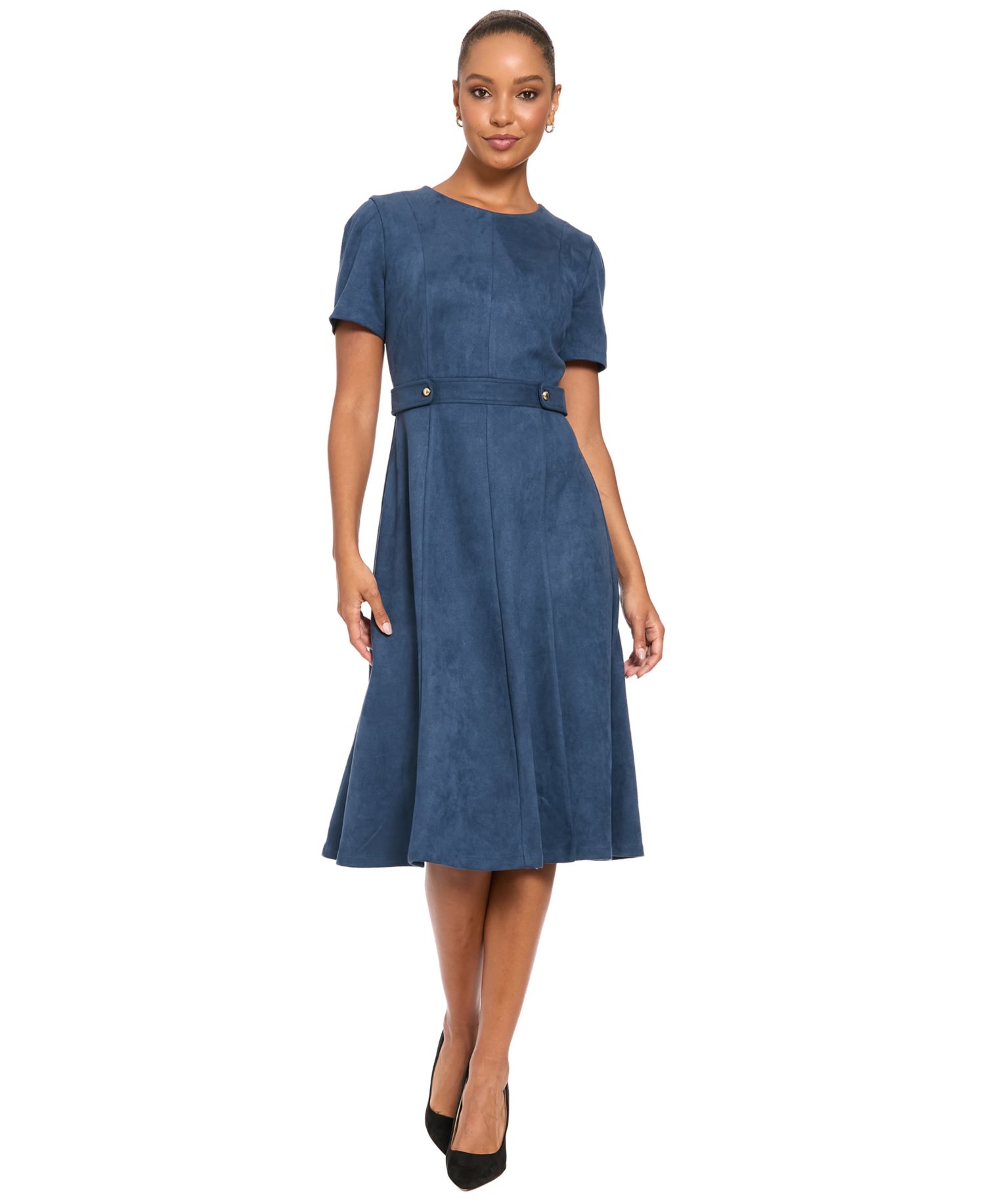 Women's Fit and Flare Midi Short-Sleeve Dress