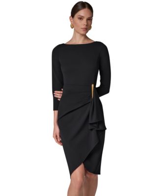 ladies black party dress Women's Semi-Formal Cocktail & Dresses neck fitted bodice (with Deep v-neck Beatrice Sheath Black Long Size:11.5M