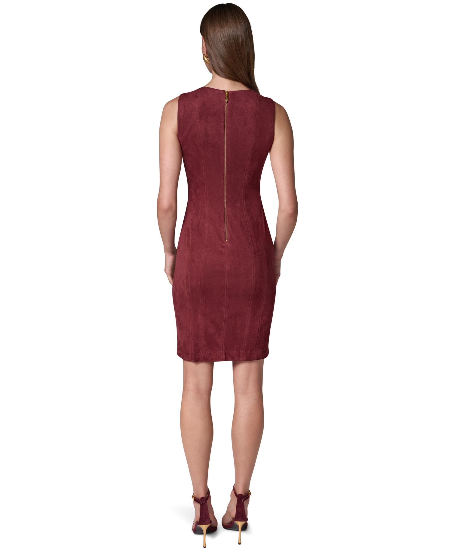 Women's Sleeveless Crewneck Suede Sheath Dress