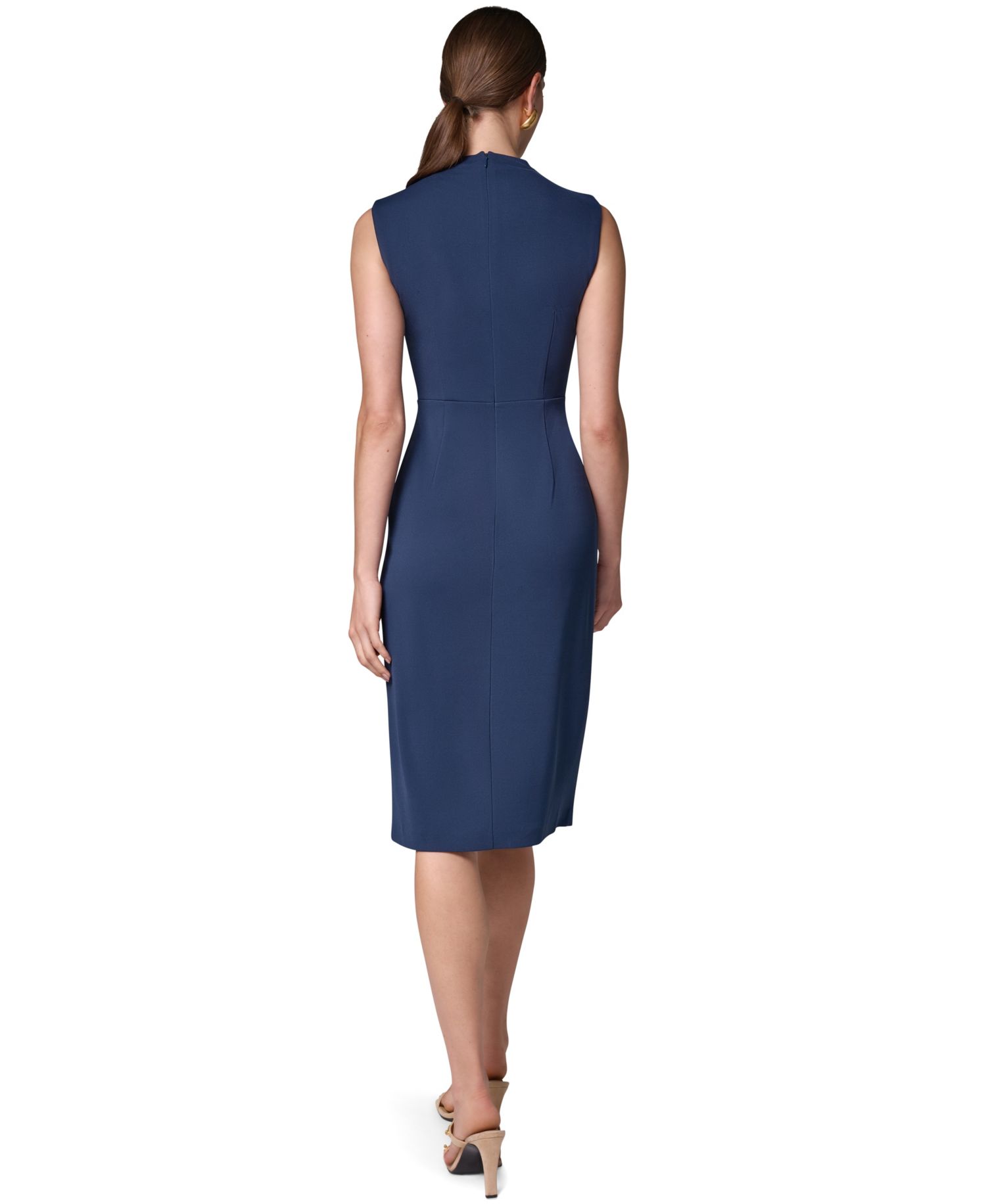 Women's Sleeveless Mock Neck Gathered Waist Midi Dress