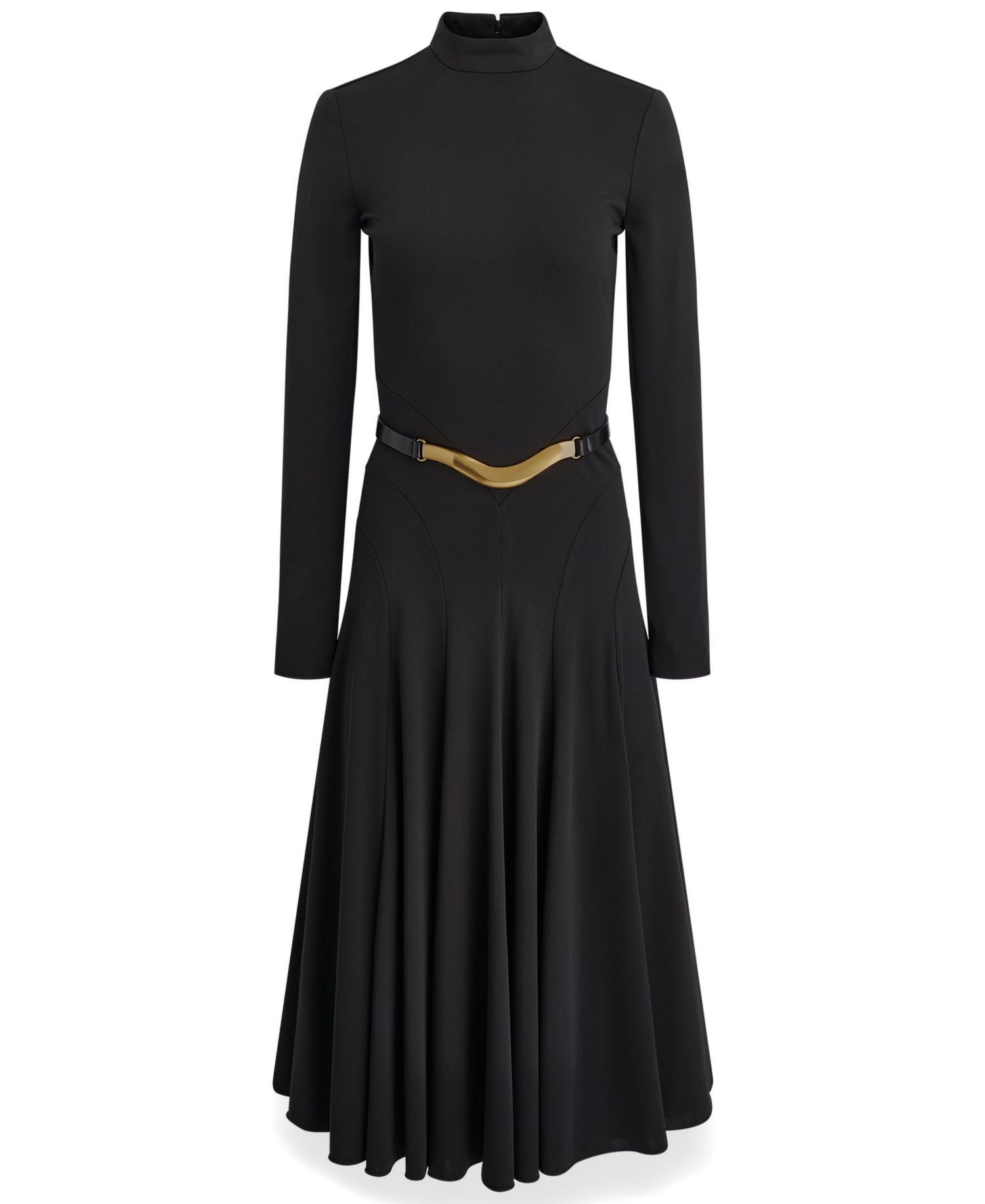 Women's Long Sleeve Mock Neck Pleated Maxi Dress with Belt