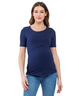 Women's Short Sleeve Ribbed Crossover Nursing T-Shirt