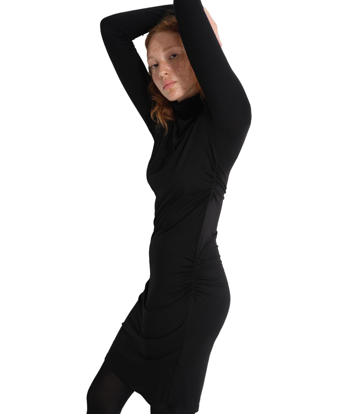 Женское платье Marcella Phoebe Long-Sleeve High-Stretch Fitted Turtleneck Midi, цвет: Чёрный — фото 6