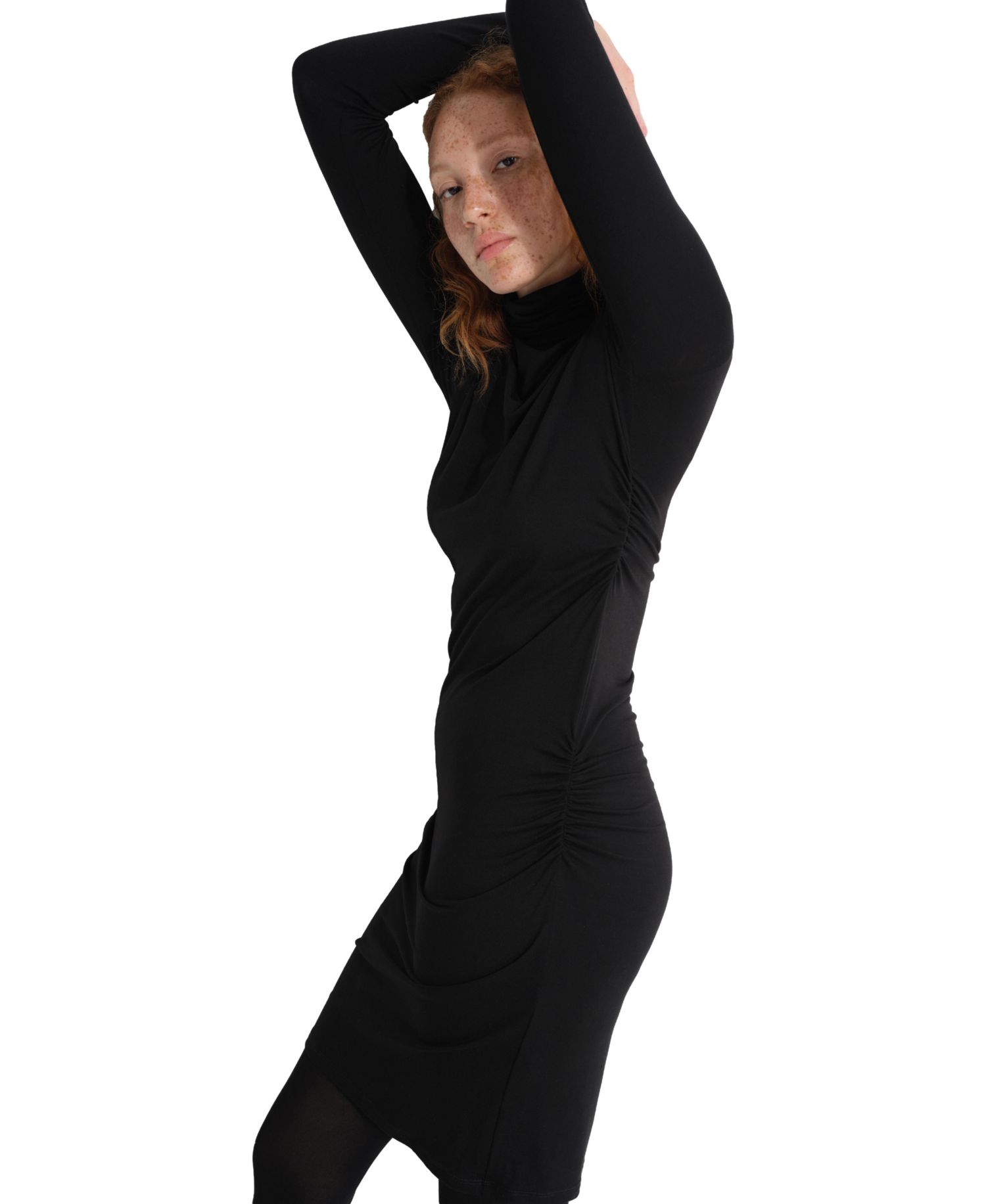 Women's Phoebe Long-Sleeve High-Stretch Fitted Turtleneck Midi Dress