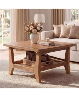 Solid Wood Coffee Table 2-Tier Square Center Table