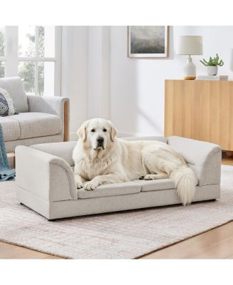 Linen Oversized Pet Sofa Bed, Raised Dog Couch with Foam Cushion for Large Dogs