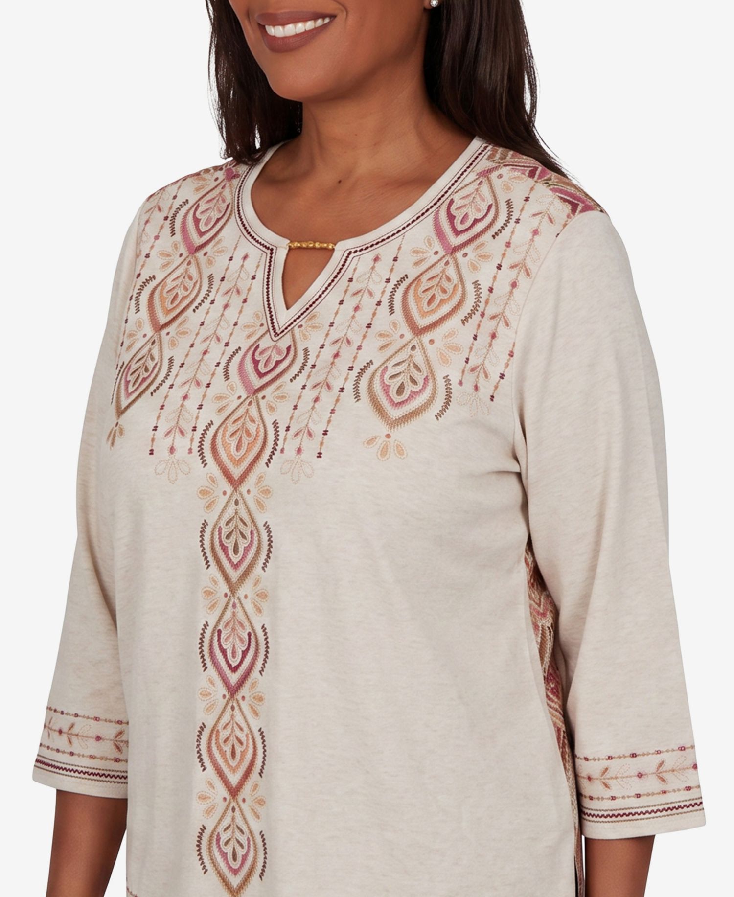Petite Keyhole Neck 3/4-Sleeve Blouse