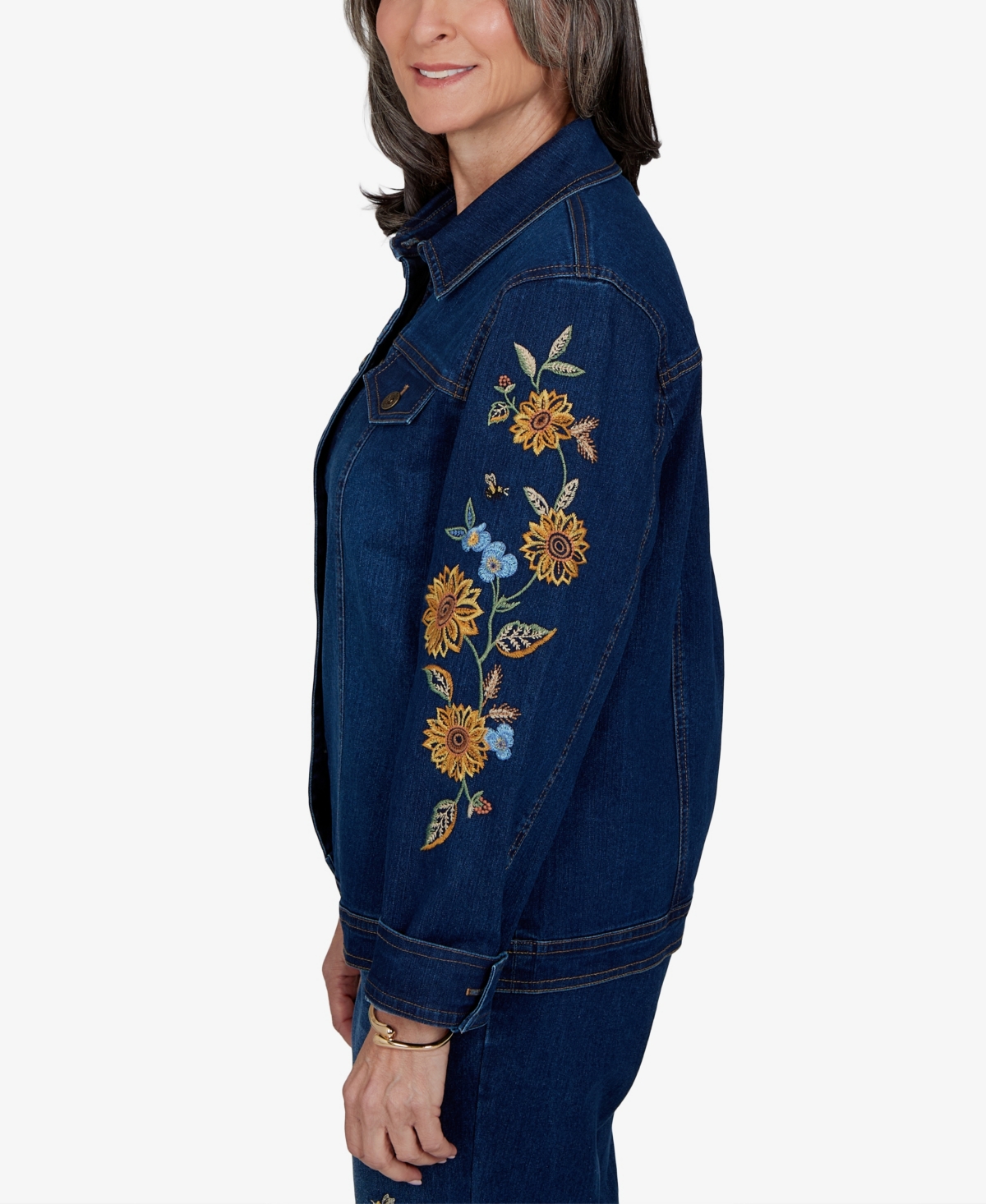 Alfred Dunner Petite Denim Floral-Embroidered Jacket