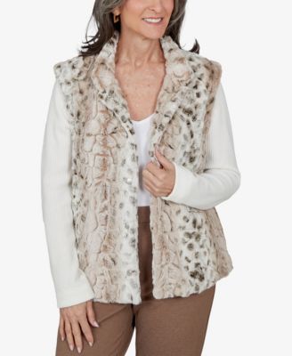 Petite Animal-Print Mandarin-Collar Teddy Jacket